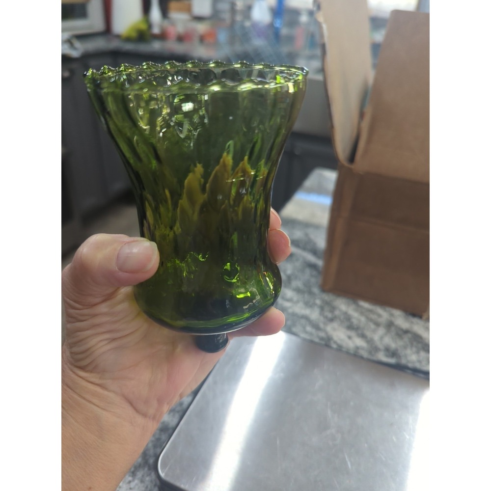 VINTAGE HOMCO AVOCADO GREEN HONEYCOMB GLASS PEG VOTIVE CANDLE HOLDER 5" - Picture 5 of 7